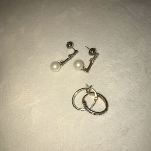 Hoop and pearl drop earrings